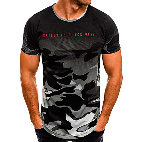 

Men's T shirt Other Prints Color Block Letter Short Sleeve Daily Tops Fashion Sports Red Green Gray