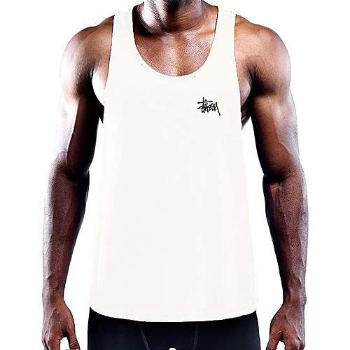 

Men's Unisex Tank Top Vest Undershirt Letter Plus Size Sleeveless Casual Tops Cotton Basic Fashion Designer Big and Tall White Black Wine