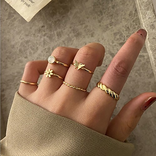 

Multi Finger Ring Classic Gold Alloy Flower Butterfly Stylish Simple European 6pcs One Size / Women's