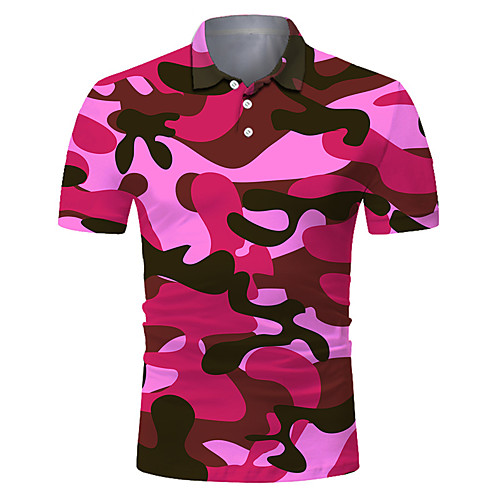 

Men's Golf Shirt Tennis Shirt 3D Print Camo / Camouflage Button-Down Short Sleeve Street Tops Casual Fashion Cool Breathable Fuchsia / Sports