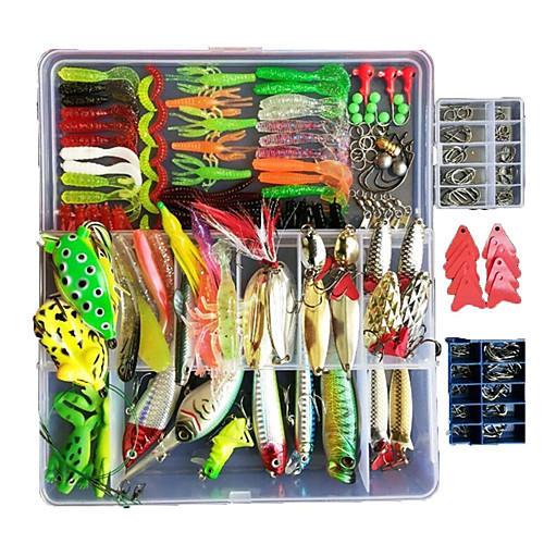 

275 pcs Lure kit Fishing Lures Hard Bait Soft Bait Spoons Minnow Popper Vibration / VIB Frog lifelike 3D Eyes Bass Trout Pike Freshwater and Saltwater