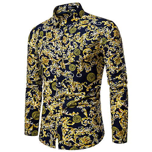 

Men's Shirt Other Prints Striped Color Block Geometry Print Long Sleeve Street Tops Fashion Streetwear Cool Beach Blue Yellow Navy Blue