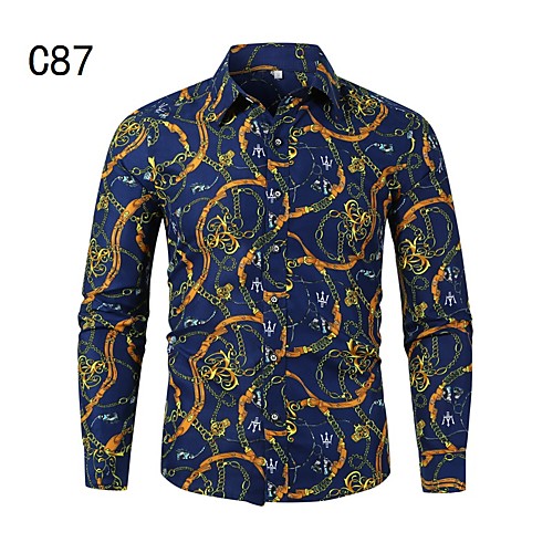 

Men's Shirt Other Prints Graphic Long Sleeve Casual Tops Chinoiserie Light Blue