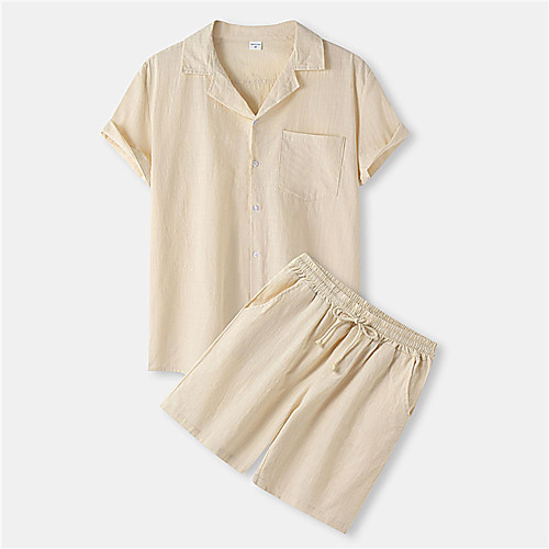 

Men's Shirt Suits Shirt Solid Color Button-Down Short Sleeve Casual Tops Casual Fashion Breathable Comfortable Khaki