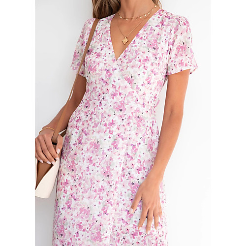 

Women's Swing Dress Maxi long Dress Light Blue Blushing Pink Short Sleeve Solid Color Summer Casual / Daily 2021 S M L XL