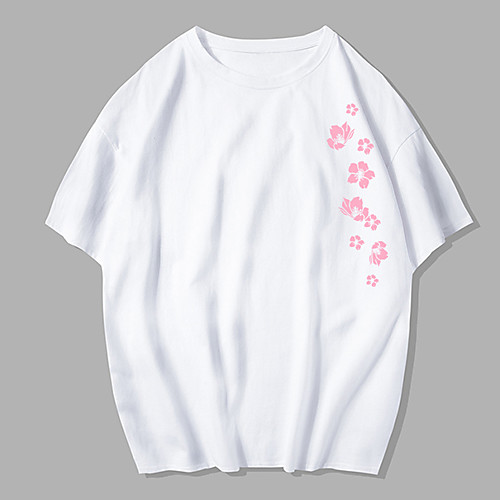 

Men's Unisex Tee T shirt Hot Stamping Floral Graphic Prints Plus Size Print Short Sleeve Street Tops 100% Cotton Basic Designer Big and Tall White Black Blue