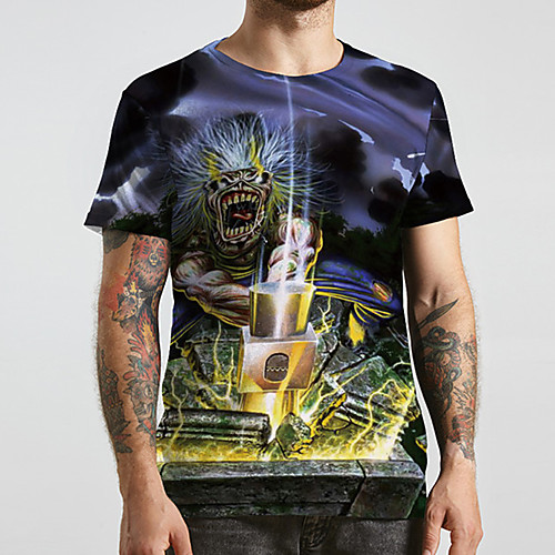 

Men's Unisex Tee T shirt 3D Print Anime Graphic Prints Plus Size Print Short Sleeve Casual Tops Basic Designer Big and Tall Blue
