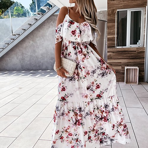 

Women's Strap Dress Maxi long Dress Red flower Apricot flower Sleeveless Pattern Summer Casual 2021 S M L XL XXL