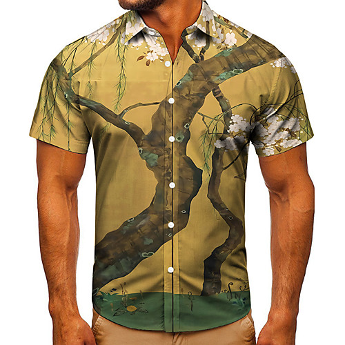 

Men's Shirt 3D Print Graphic Prints Tree Button-Down Short Sleeve Street Tops Casual Fashion Classic Breathable Yellow