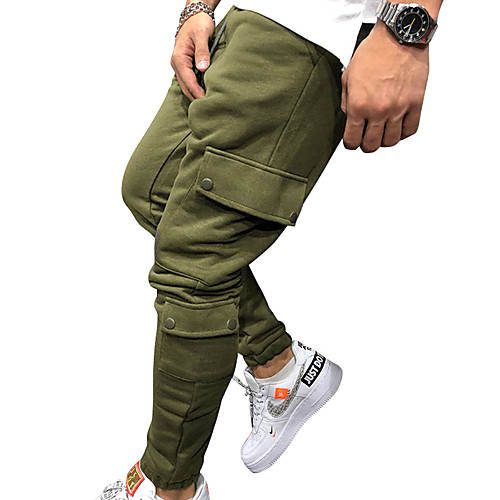 

Men's Stylish Chinos Pants Solid Color Full Length Black Green