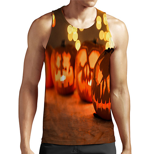 

Men's Unisex Tank Top Undershirt 3D Print Graphic Prints Pumpkin Plus Size Print Sleeveless Casual Tops Basic Designer Big and Tall Orange