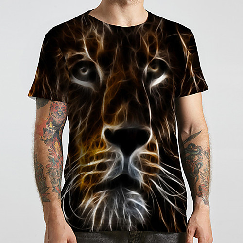 

Men's Unisex Tee T shirt 3D Print Graphic Prints Lion Animal Plus Size Print Short Sleeve Casual Tops Fashion Designer Big and Tall Black