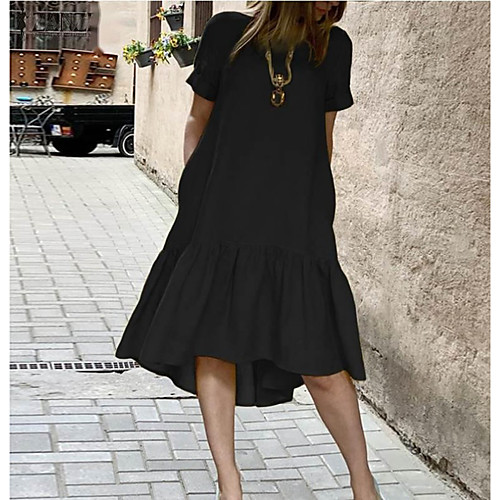 

Women's T Shirt Dress Tee Dress Knee Length Dress Yellow Red Wine Black Short Sleeve Solid Color Spring Summer Casual / Daily 2021 S M L XL XXL XXXL 4XL 5XL
