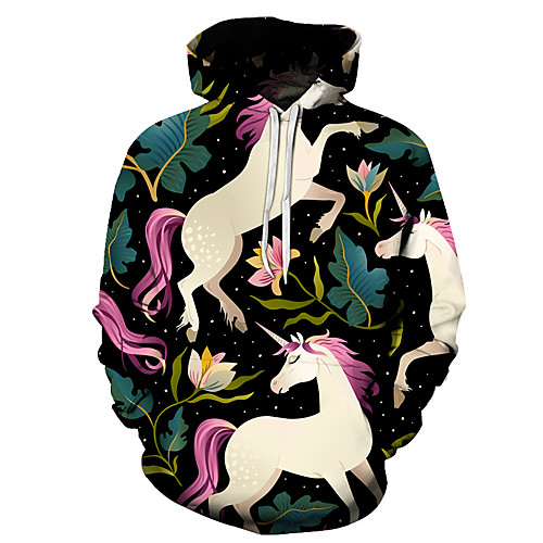 

Men's Unisex Plus Size Pullover Hoodie Sweatshirt Unicorn Graphic Prints Print Hooded Casual Daily Holiday 3D Print Basic Designer Hoodies Sweatshirts Long Sleeve Blue Blushing Pink Green