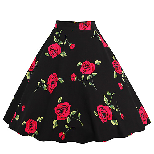 

Women's Vacation Casual / Daily Basic Streetwear Skirts Floral / Botanical Solid Colored Flower Tulle Pleated Black Purple Red
