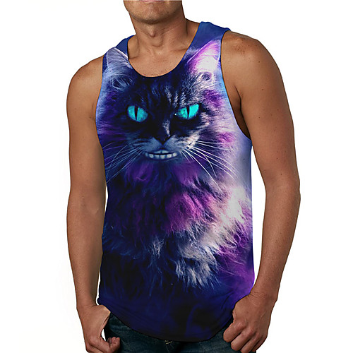 

Men's Tank Top Undershirt 3D Print Cat Graphic Prints Print Sleeveless Daily Tops Casual Designer Big and Tall Blue