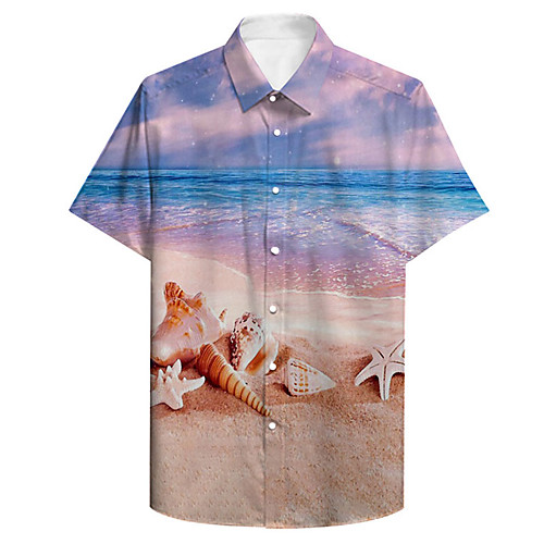 

Men's Shirt 3D Print Starfish Sea Plus Size 3D Print Button-Down Short Sleeve Casual Tops Casual Fashion Breathable Comfortable Blushing Pink
