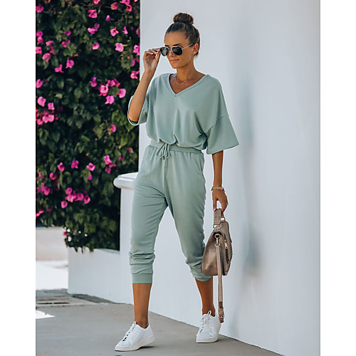 

Women's Basic Solid Color Casual / Daily Home Two Piece Set Tracksuit T shirt Loungewear Jogger Pants Drawstring Tops