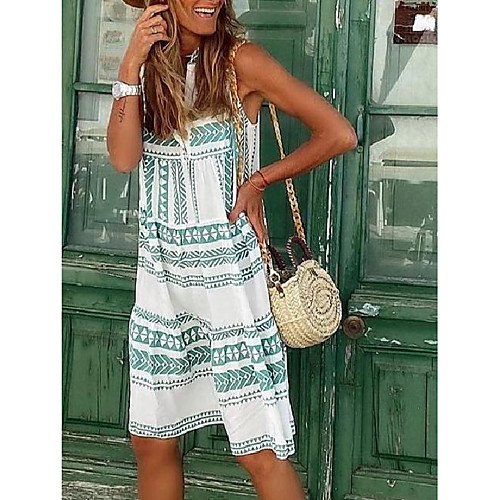 

Women's A Line Dress Knee Length Dress Green Sleeveless Stripes Print Spring Summer V Neck Casual / Daily Holiday Beach 2021 S M L XL XXL XXXL