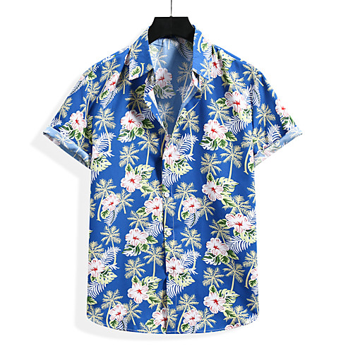 

Men's Shirt Floral Graphic Print Short Sleeve Casual Tops Casual Tropical Beach Blue Black