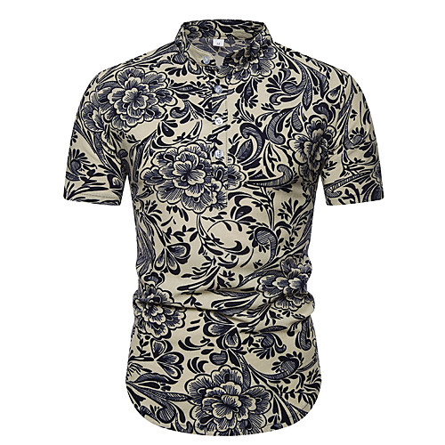 

Men's Shirt Other Prints Floral Graphic Short Sleeve Casual Tops Ethnic Style White