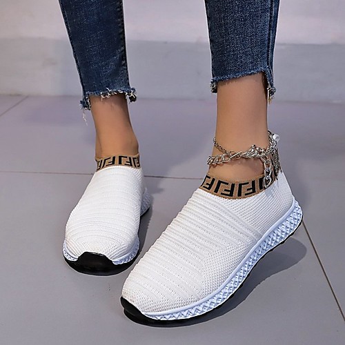 

Women's Trainers Athletic Shoes Flyknit Shoes Flat Heel Round Toe Walking Shoes PU Solid Colored White Black Blue