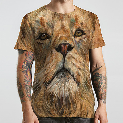 

Men's Unisex Tee T shirt 3D Print Graphic Prints Lion Animal Plus Size Print Short Sleeve Casual Tops Fashion Designer Big and Tall Yellow