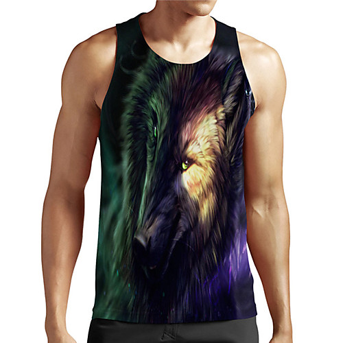 

Men's Unisex Tank Top Undershirt 3D Print Graphic Prints Wolf Plus Size Print Sleeveless Casual Tops Basic Designer Big and Tall Green