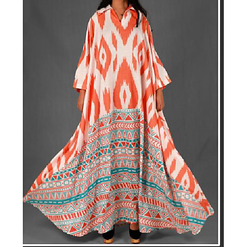 

Women's Loose Maxi long Dress Sky Blue Orange Long Sleeve Print Spring Summer Casual / Daily Loose 2021 S M L XL XXL XXXL 4XL 5XL / Plus Size / Plus Size