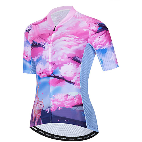 

21Grams Women's Short Sleeve Cycling Jersey Summer Spandex Polyester Pink Cat Floral Botanical Bike Jersey Top Mountain Bike MTB Road Bike Cycling Quick Dry Moisture Wicking Breathable Sports