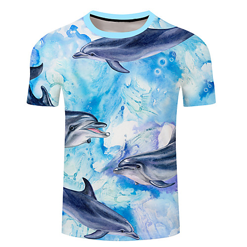 

Men's Unisex Tee T shirt 3D Print Graphic Prints Fish Underwater World Plus Size 3D Print Short Sleeve Casual Tops Basic Designer Big and Tall Blue Green