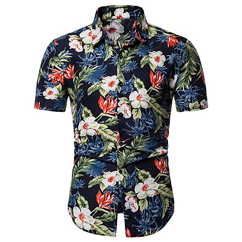

Men's Shirt Other Prints Floral Short Sleeve Casual Tops Casual Black