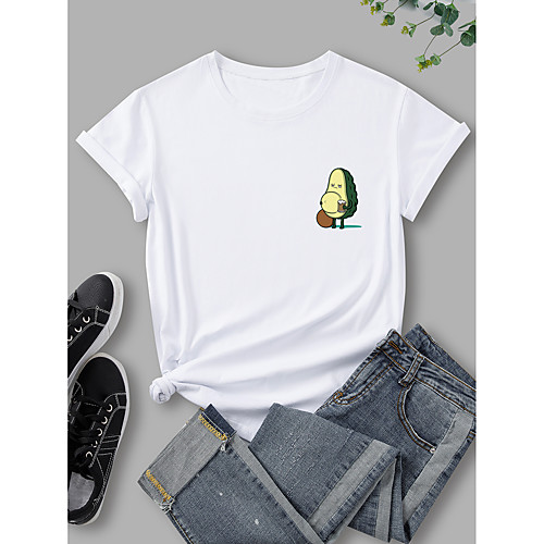 

Women's T shirt Graphic Fruit Print Round Neck Basic Tops 100% Cotton White Purple Wine