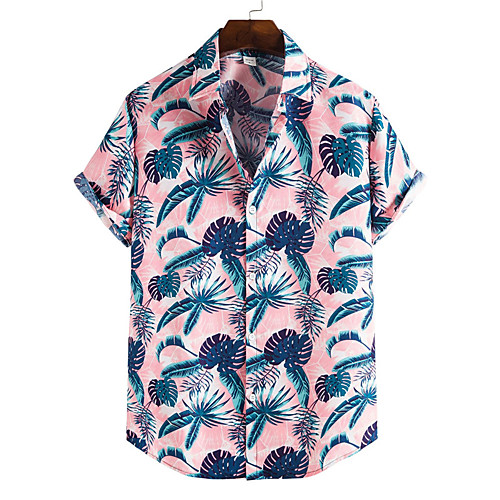 

Men's Shirt Coconut Tree Button-Down Short Sleeve Casual Tops Cotton Casual Fashion Breathable Comfortable Blushing Pink