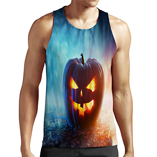 

Men's Unisex Tank Top Undershirt 3D Print Graphic Prints Pumpkin Plus Size Print Sleeveless Casual Tops Basic Designer Big and Tall Blue