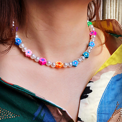 

Women's Choker Necklace Beaded Necklace Beads Flower Colorful Holiday Casual / Sporty Cute Pearl Acrylic Alloy Rainbow 40 cm Necklace Jewelry 1pc For Gift Prom Birthday Party Beach Festival