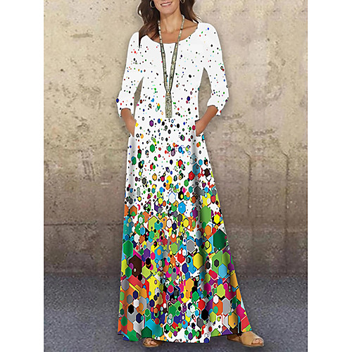 

Women's Shift Dress Maxi long Dress Green 3/4 Length Sleeve Print Print Spring Summer Round Neck Casual Holiday 2021 S M L XL XXL 3XL