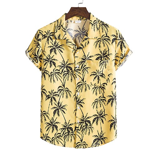 

Men's Shirt Graphic Short Sleeve Casual Tops Simple White Blue Yellow