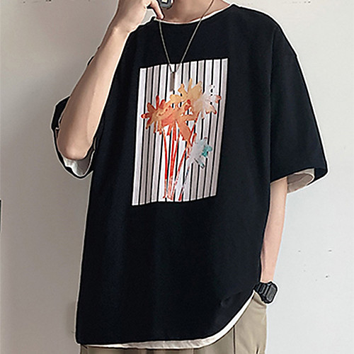 

Men's Unisex Tee T shirt Hot Stamping Striped Graphic Prints Plus Size Print Short Sleeve Casual Tops Cotton Basic Fashion Designer Big and Tall Black Light gray