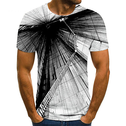 

Men's Unisex Tee T shirt 3D Print Graphic Prints Linear Plus Size Print Short Sleeve Casual Tops Basic Fashion Designer Big and Tall Black / White
