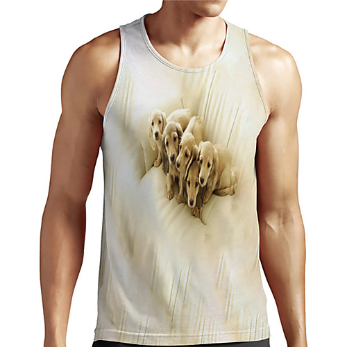 

Men's Unisex Tank Top Undershirt 3D Print Dog Graphic Prints Animal Plus Size Print Sleeveless Casual Tops Basic Designer Big and Tall Beige