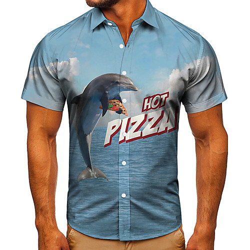 

Men's Shirt 3D Print Graphic Prints Dolphin Button-Down Short Sleeve Street Tops Casual Fashion Classic Breathable Blue