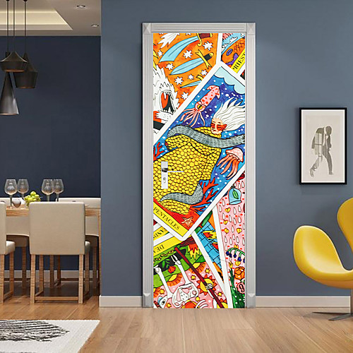 

2pcs Self-adhesive Creative Cartoon Door Stickers For Living Room Diy Decorative Home Waterproof Wall Stickers