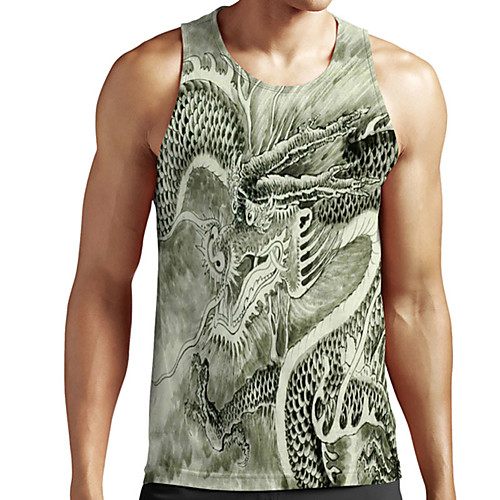 

Men's Unisex Tank Top Undershirt 3D Print Dragon Graphic Prints Plus Size Print Sleeveless Casual Tops Basic Designer Big and Tall Green / Navy