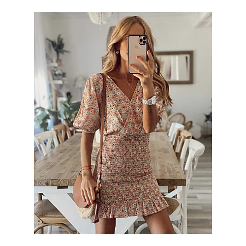 

2021 european and american cross-border spring and summer new style small floral print bag hip fashion short dress 8401