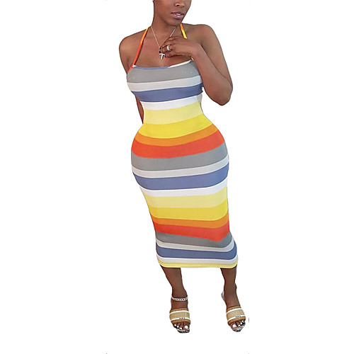 

Women's Strap Dress Short Mini Dress Orange Sleeveless Stripes Spring Summer Casual / Daily 2021 S M L XL XXL