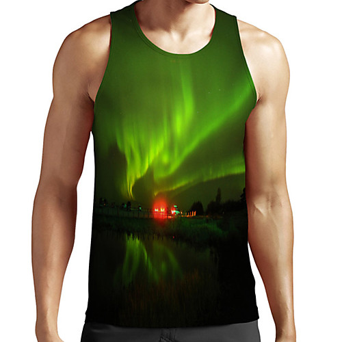 

Men's Unisex Tank Top Undershirt 3D Print Scenery Graphic Prints Plus Size Print Sleeveless Casual Tops Basic Fashion Designer Breathable Green