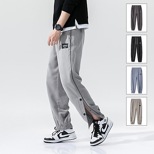 

Men's Stylish Sporty Casual / Sporty Streetwear Breathable Soft Daily Sports Pants Chinos Trousers Pants Letter Ankle-Length Drawstring Elastic Waist Side Button 1 2 3 4 Black