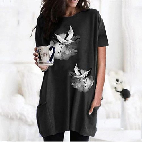 

Women's T shirt Dress Graphic Animal Round Neck Tops Basic Basic Top Black Wine Army Green