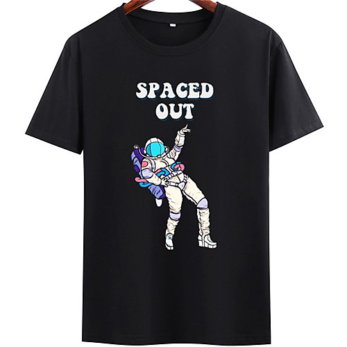 

Men's Unisex Tee T shirt Hot Stamping Graphic Prints Astronaut Letter Plus Size Short Sleeve Casual Tops 100% Cotton Basic Designer Big and Tall Black